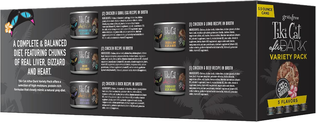 Cat After Dark, Variety Pack, High-Protein and 100% Non-GMO Ingredients, Wet Cat Food for Adult Cats, 5.5 oz. Cans (Pack of 8)