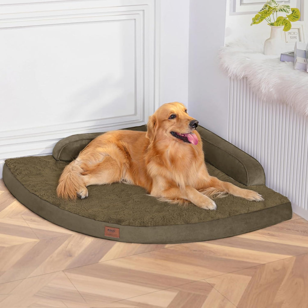 Large Dog Bed - Orthopedic Egg-Crate Memory Foam Dog Beds with Removable Washable Cover, Waterproof Pet Beds with Non-Slip Bottom(Brown)