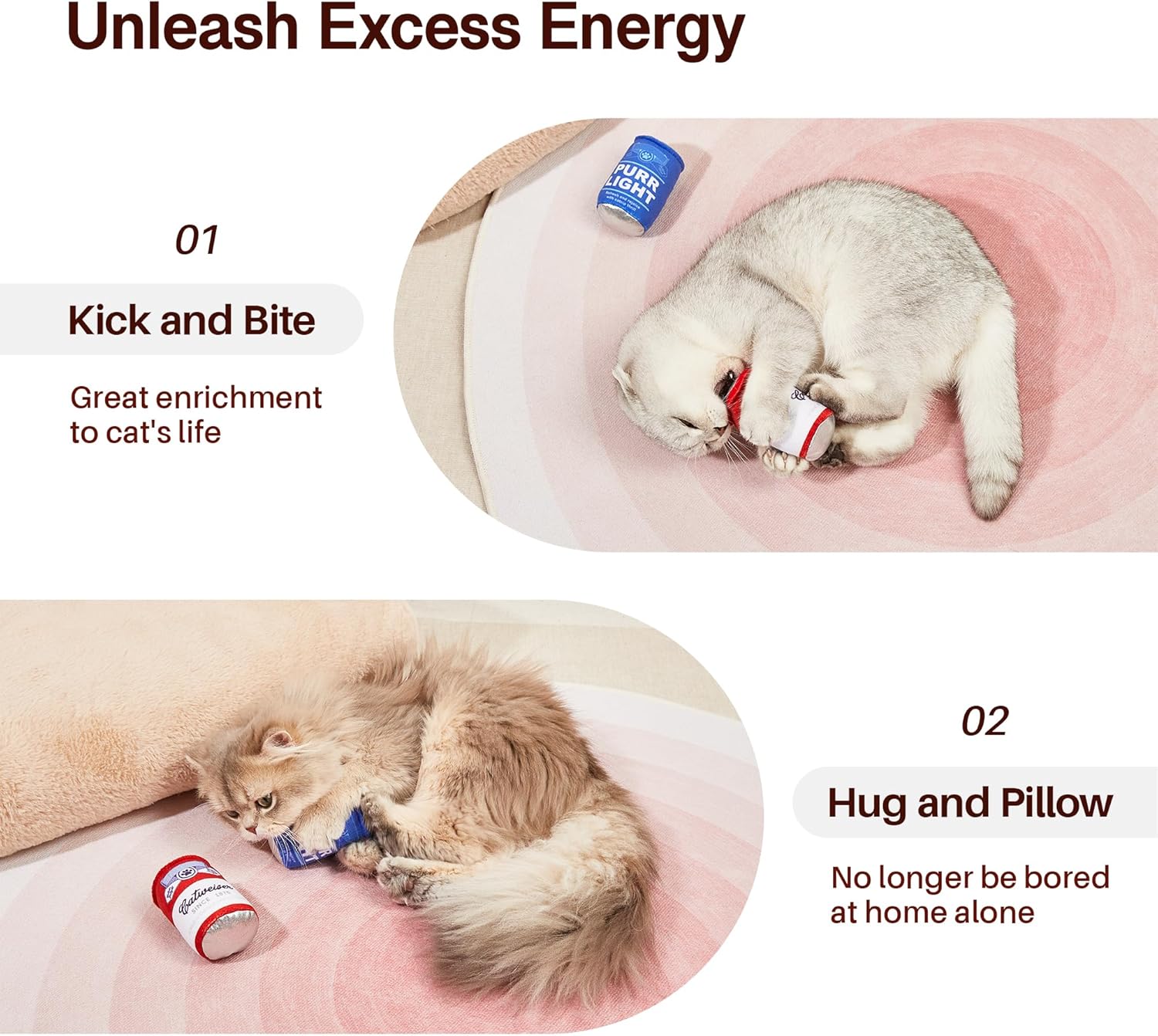 Beer-Simulation Cat Toys 2Pcs Catnip Crinkly Sound Toy, Durable Kitten Bite Kicker Toys, Indoor Feline Exercise 4.0 Inches for All Breeds