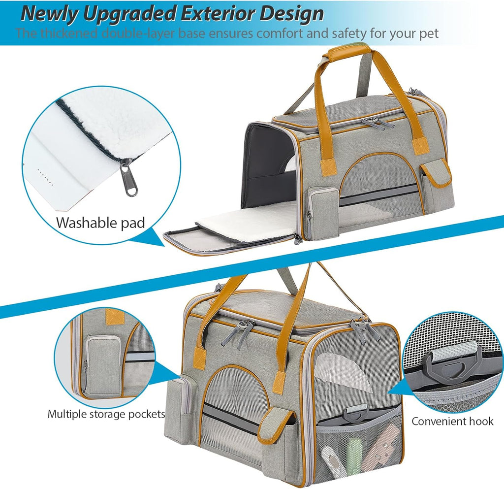 Cat Carrier– Fits Pets Up to 16 lbs, Anti-Collapse Design, Multiple Storage Pockets, Cat Carrier Soft Ideal for Medium Cats, Puppy, Rabbits and Other Small Animals