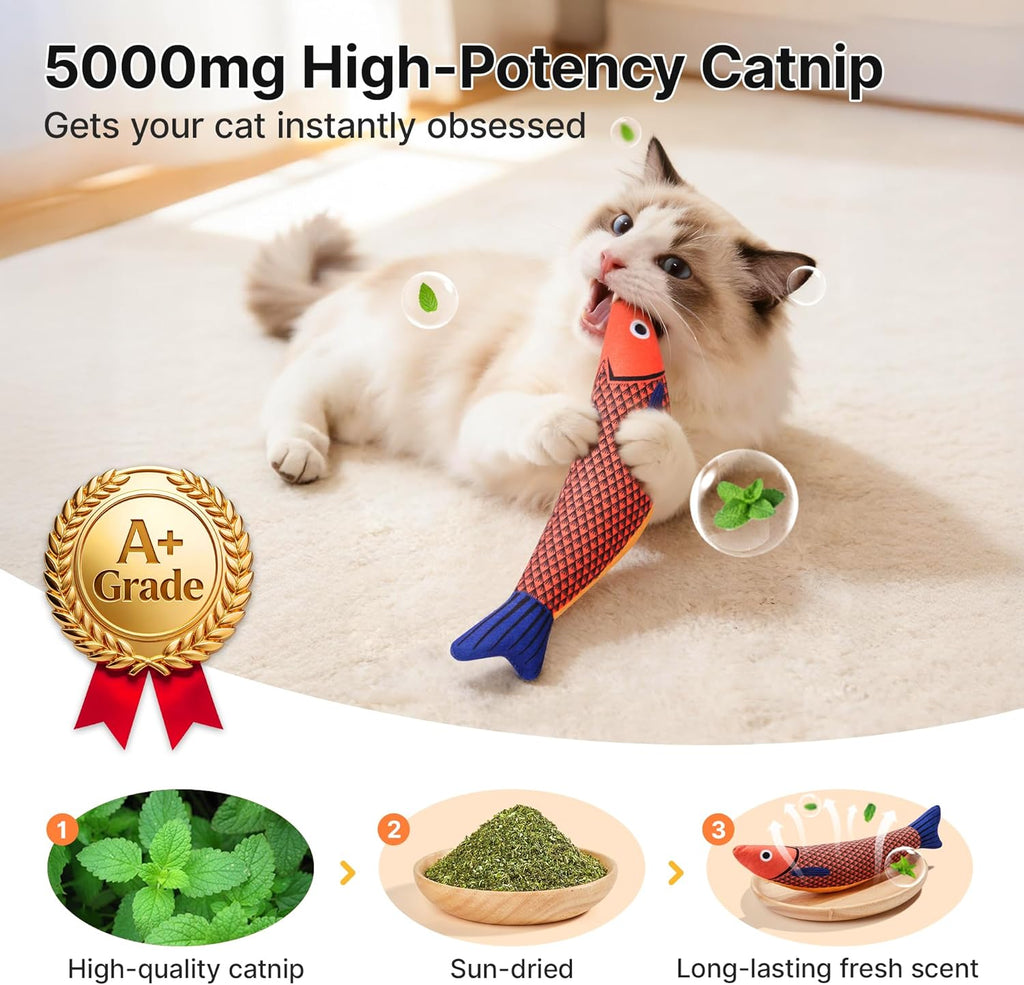 Cat Toys Saury Fish, 3 Pack, Catnip Crinkle Sound, Soft and Durable, Interactive Kitten Kicker for Indoor Kitty Exercise for All Breeds
