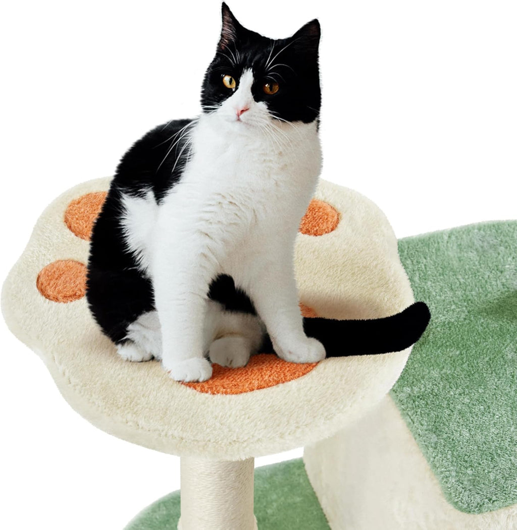 Cat Tree Tower, Multi-Functional Activity Center w/Cat Paw-Shaped Platform, Scratching Posts, 2 Condos and Dangling Balls for Indoor Cats to Relax