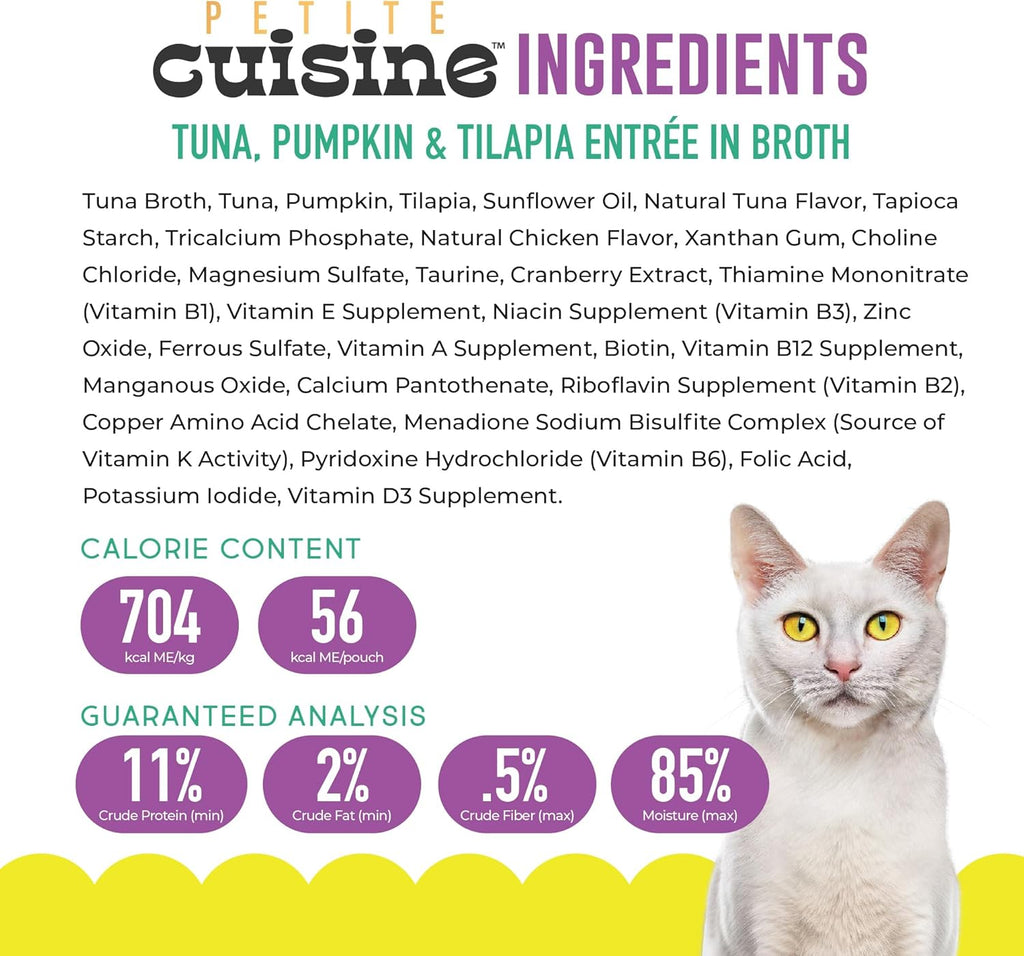 Whole Foods Wet Cat Food, Tuna, Pumpkin & Tilapia Entree in Broth, 2.8 oz. Can (24 Count)