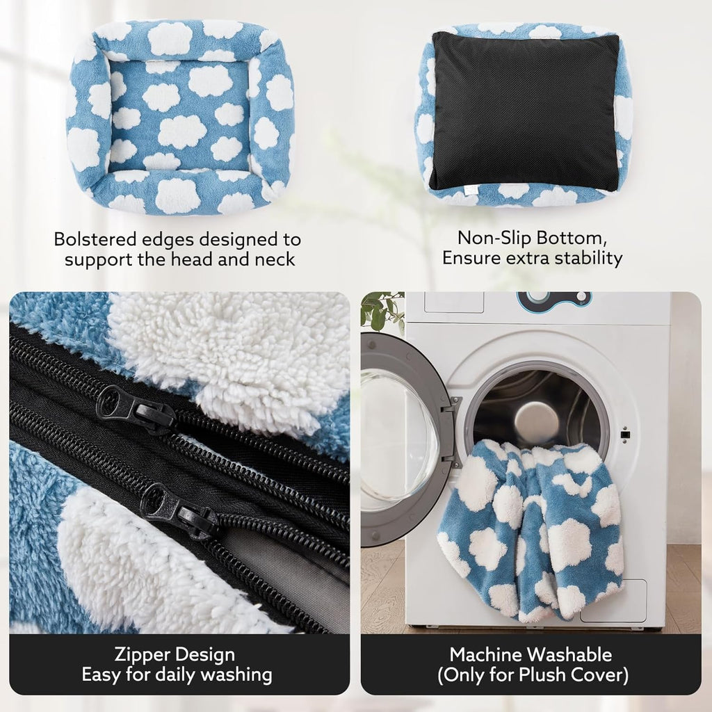Small Dog Bed for Small Dogs, Rectangle Washable Orthopedic Dog Bed with Removable Zipper Cover, Cute Soft Calming Puppy Pet Bed with Jacquard Shaggy Plush & Non Skid Bottom