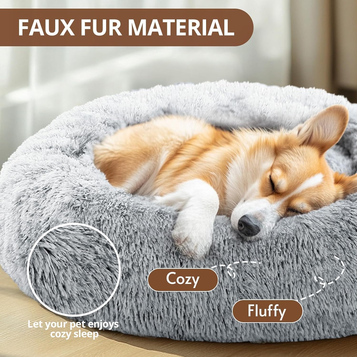 Calming Donut Bed for Dogs & Cats (Gray)