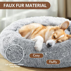 Calming Dog Bed Medium Size Dog, Anti-Anxiety Donut Medium Pet Bed, 31 inches Fluffy Faux Fur Round Cat Bed, Fits up to 45 lbs Pets (Smoke Grey)
