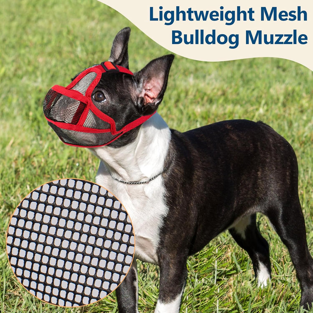 Short Snout Dog Muzzle, Breathable Mesh French Bulldog Muzzle Full Pant Muzzles for Pitbull, Soft Flat Face Dog Muzzles for Pug Prevent Biting Allow Pant & Drink