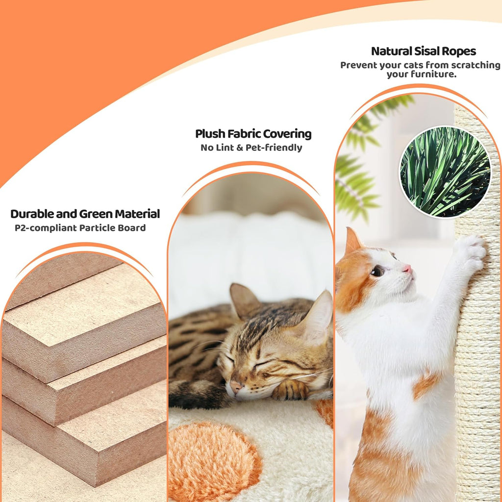 Cat Tree Tower, Multi-Functional Activity Center w/Cat Paw-Shaped Platform, Scratching Posts, 2 Condos and Dangling Balls for Indoor Cats to Relax