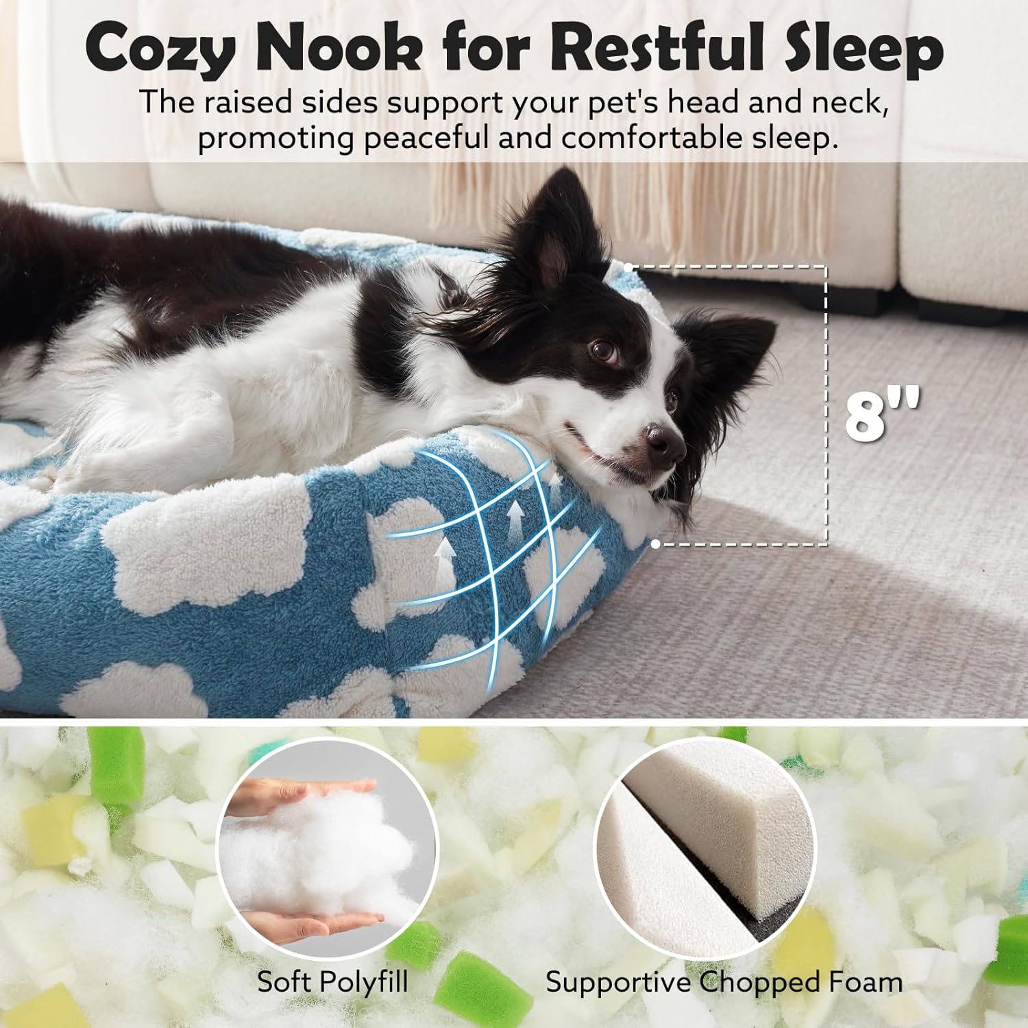 Small Dog Bed for Small Dogs, Rectangle Washable Orthopedic Dog Bed with Removable Zipper Cover, Cute Soft Calming Puppy Pet Bed with Jacquard Shaggy Plush & Non Skid Bottom