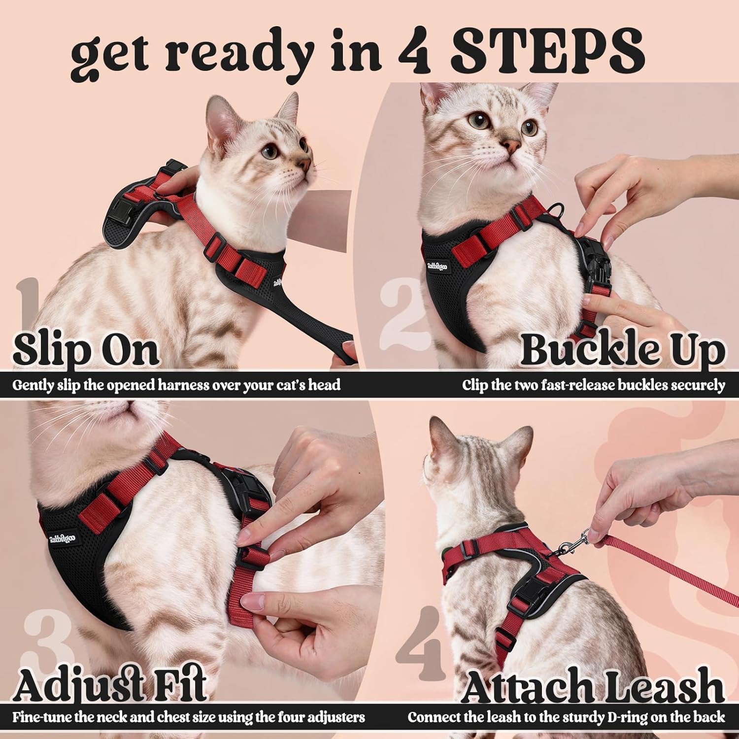 Cat Harness and Leash for Walking, Escape Proof Soft Adjustable Vest Harnesses for Cats, Easy Control Breathable Reflective Strips Jacket