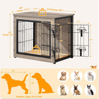 Dog Crate Furniture with Cushion Wooden Dog Crate with Double Doors/Adjustable Feet Side End Table for Small/Medium Dogs, Greige