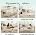 Human Dog Bed for Adult - Luxury Faux Fur Giant Size Dog Bed with Portable Handle, Egg Orthopedic Foam Bed with Blanket Ivory White