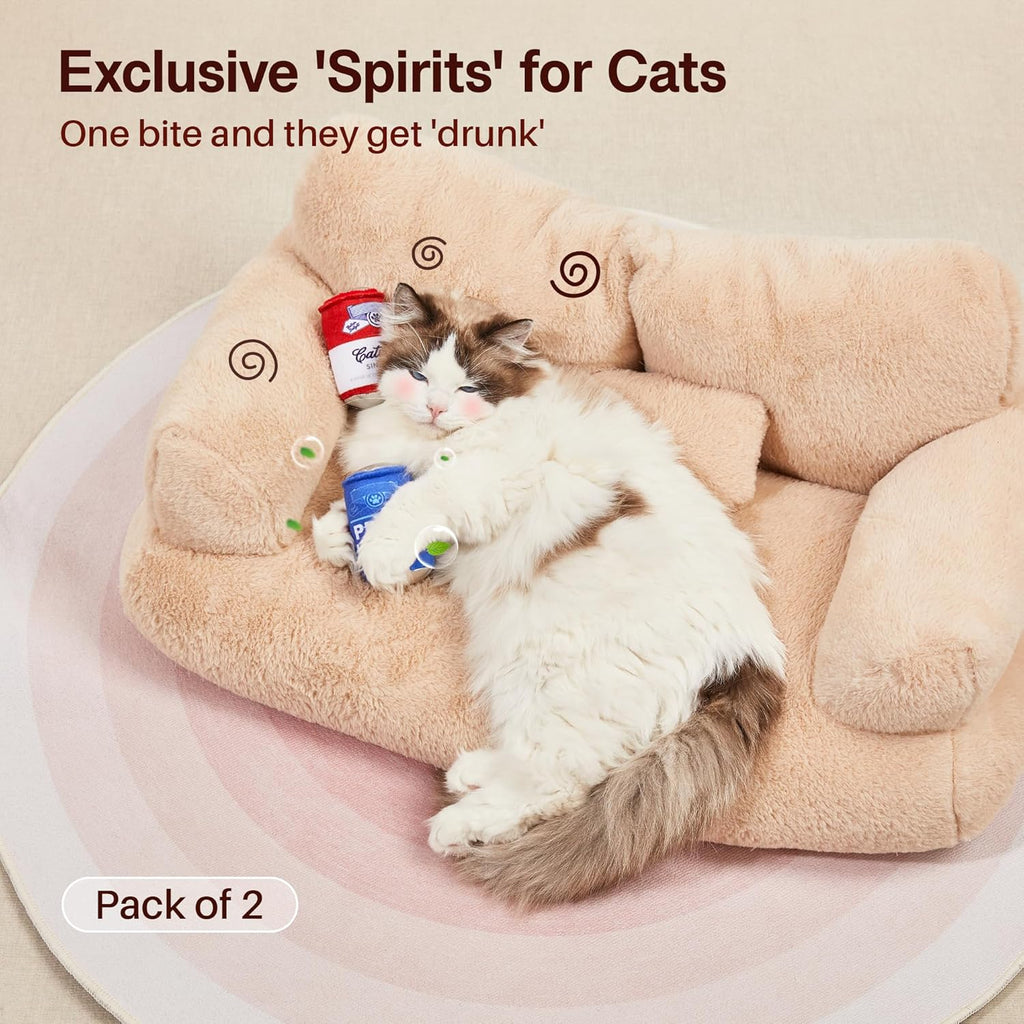 Beer-Simulation Cat Toys 2Pcs Catnip Crinkly Sound Toy, Durable Kitten Bite Kicker Toys, Indoor Feline Exercise 4.0 Inches for All Breeds