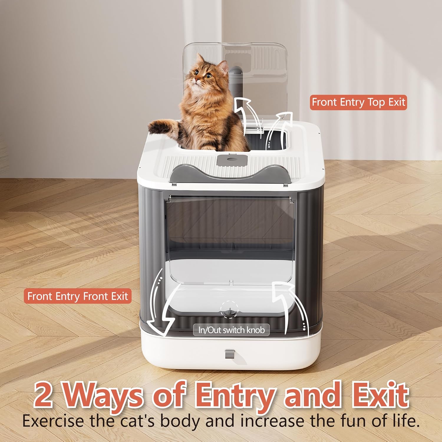 Cat Litter Box, Open Top High-Sided Metal Litter Box with Scoop, Extra Large Litter Boxes for Kitty Kitten and Big Cats, Anti-Urine Leakage, Non-Sticky, Easy to Clean (Grey)