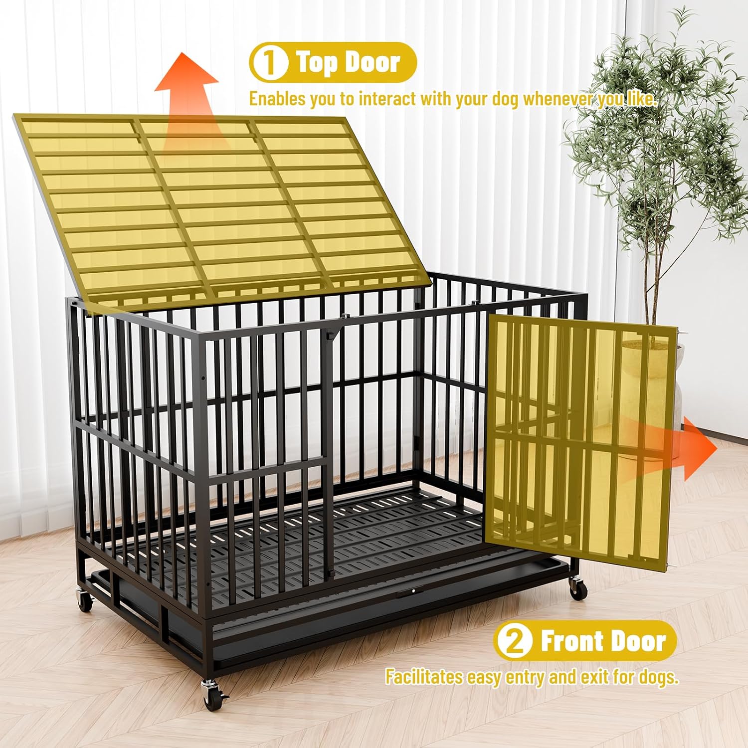 Heavy-Duty Steel Dog Crate with Wheels – Double Door (48")