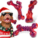Indestructible Dog Toys for Aggressive Chewers 3-Pack: Tough Nylon Chew Toys for Medium & Large Dogs 25–80 lbs, Beef Flavor, Heavy-Duty Dog Chew Bone, Holiday Dog Gift (Red)