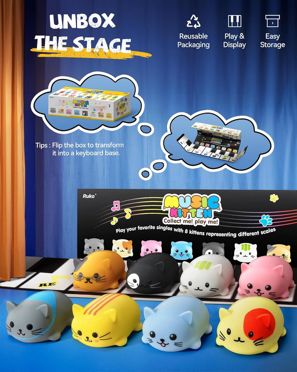 Musical Cats Piano Keyboards with Cute Meow Tone, Press Play Music Scale, Fun Music Toys for Kids, for Boys & Girls Age 3 4 5 6 7 8 9, Educational Instrument