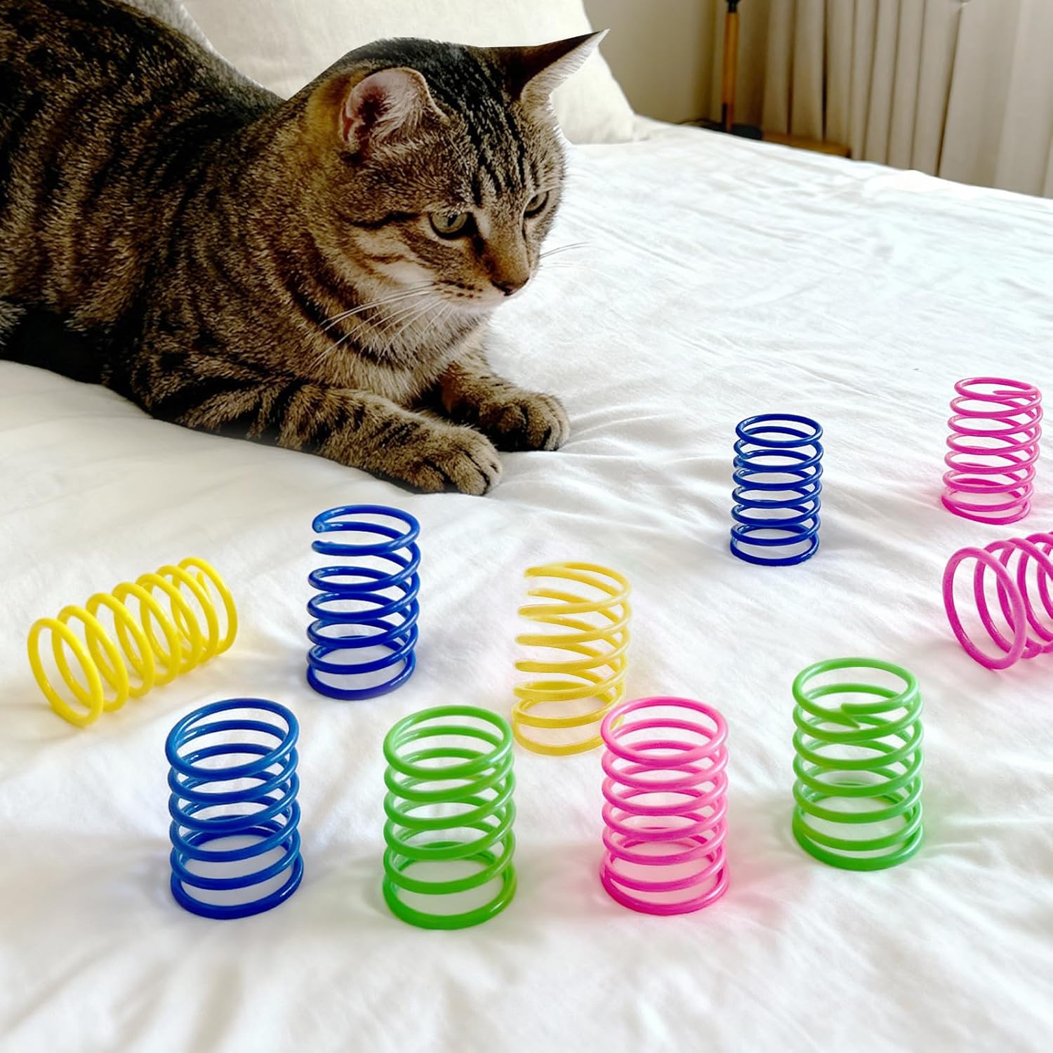 Cat Toys for Indoor Cats, 35 Packs Interactive Cat Toys Set with Colorful Springs, Mouse Cat Toy, Crinkle, Sisal, Pompom and Color Bell Balls for Kittens