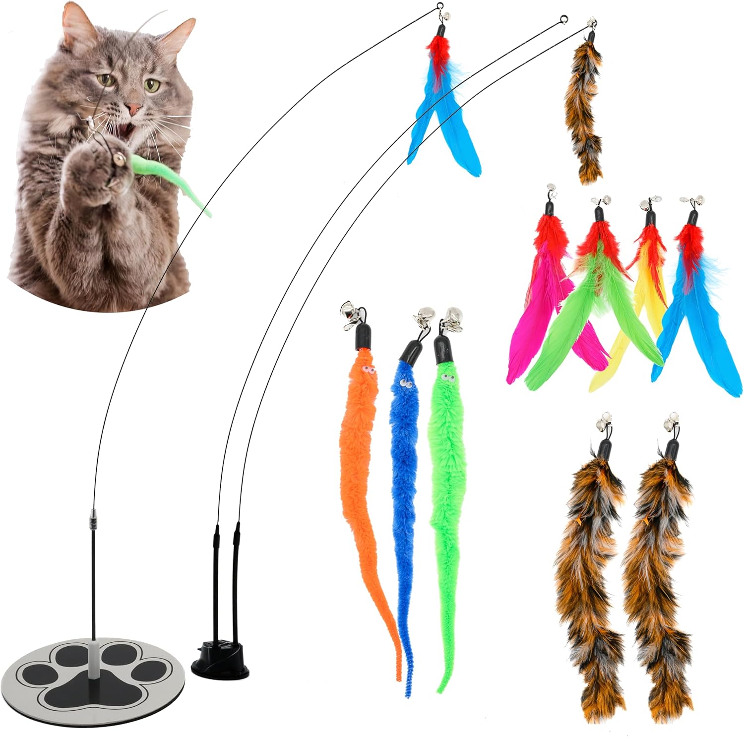 Suction Cup Cat Toys for Indoor Cats Interactive Suction Cup Cat Wand Toy Feather Teaser for Indoor Cats & Kittens Multi Surface Base for Hands Free Play