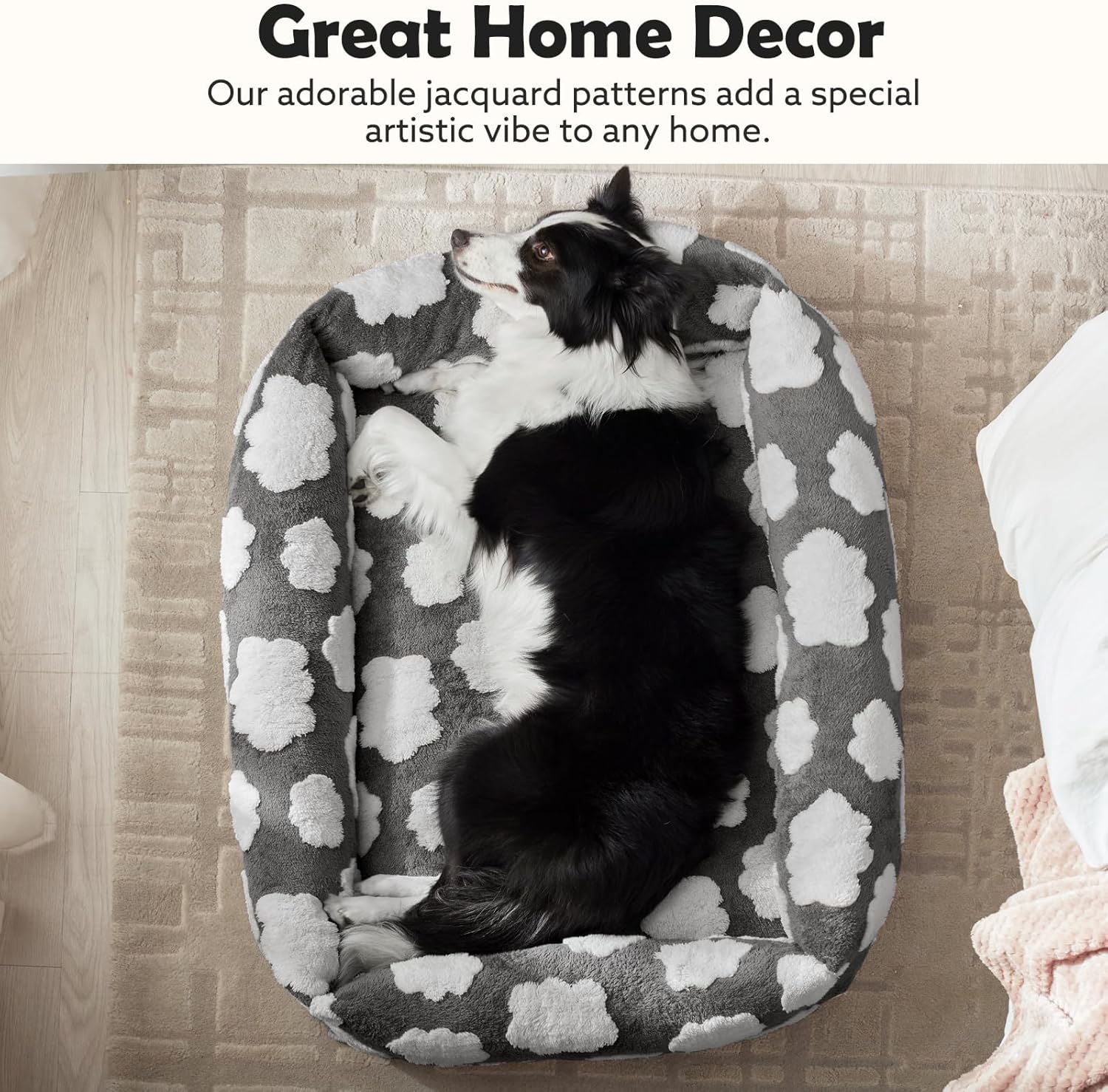 Small Dog Bed for Small Dogs, Rectangle Washable Orthopedic Dog Bed with Removable Zipper Cover, Cute Soft Calming Puppy Pet Bed with Jacquard Shaggy Plush & Non Skid Bottom