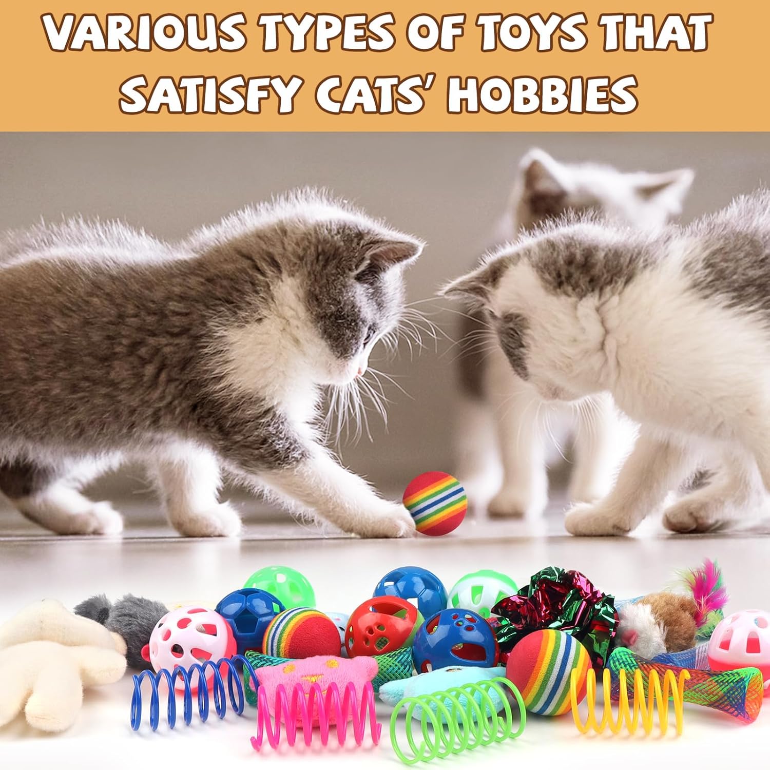 30 Pcs Cat Toy Kitten Toys Set, Interactive Cat Toy Wand Cat Springs Ball Toy with Bells, Cat Toys for Bored Indoor Cats, Gift Box Styles