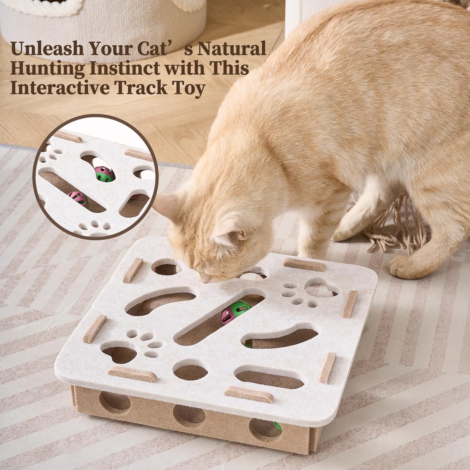 Interactive Cat Toy Puzzle Toys for Indoor Cats Felt Maze Box Kittern Toys Pet Cat Games Self Play Fun Exercise Hide Seek Moving Cat Toy for Bored Cats Encourages Hunting Instincts