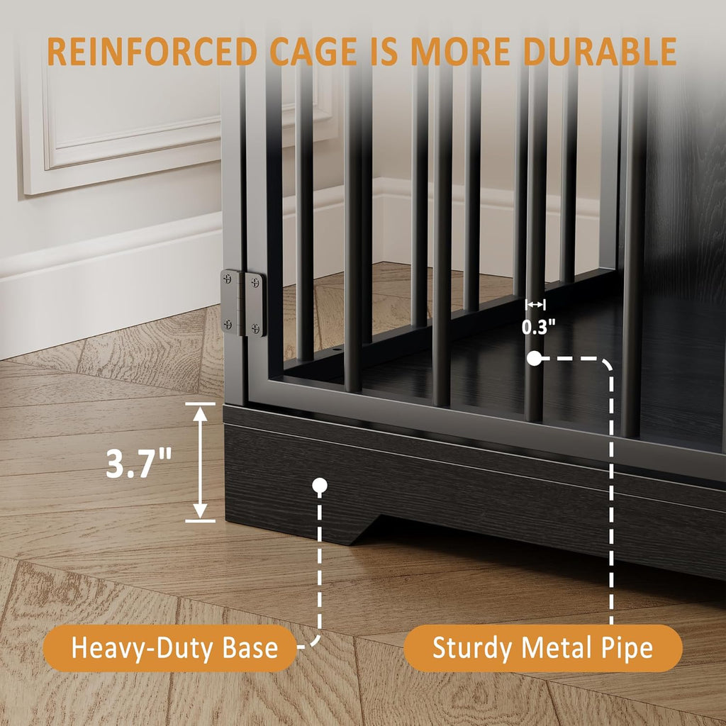 Dog Crate Furniture, Farmhouse Heavy Duty Dog Kennel with Bowl & Storage Drawers, Medium Dog Cage End Table for Small Medium Dogs, Black