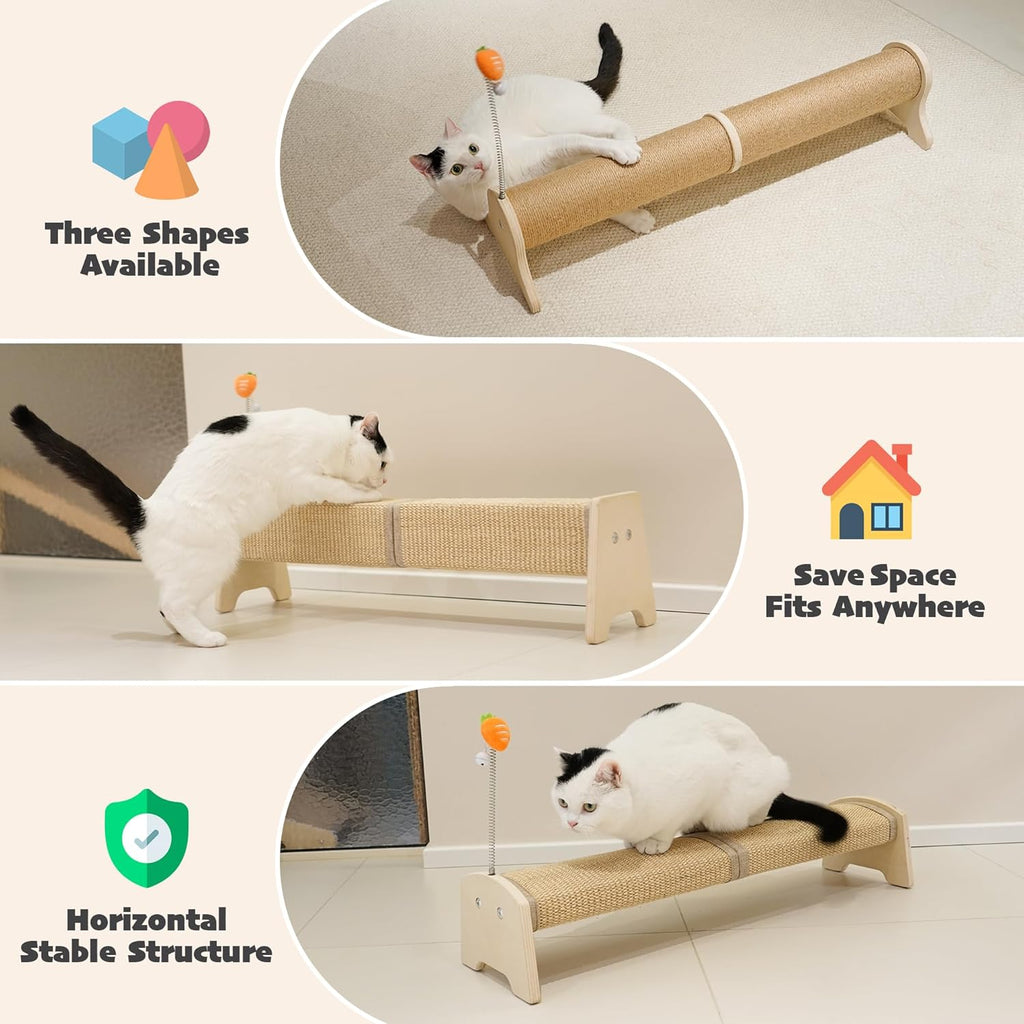 Horizontal Scratching Post, 30" Sisal Cat Scratch Pad, Large Cat Scratcher with Spring Toy, Protect Furniture for Indoor Kitten