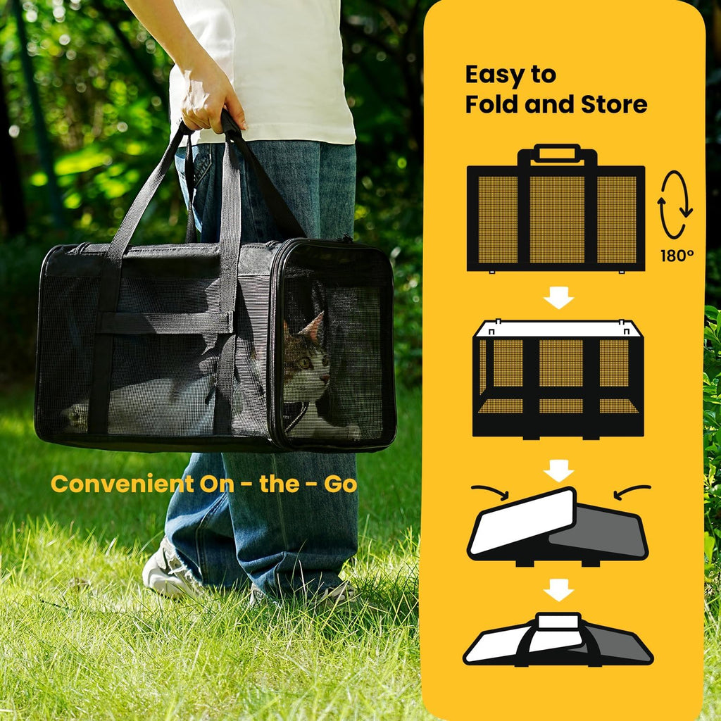 Cat Carrier Bag,Soft-Sided Pet Carriers for Dogs with 4-Sided Mesh,Airline Approved Cat Transport Carrier for Small&Medium Cats Kitten Puppy Up to 15Lb,Collapsible Cat Travel Carrier