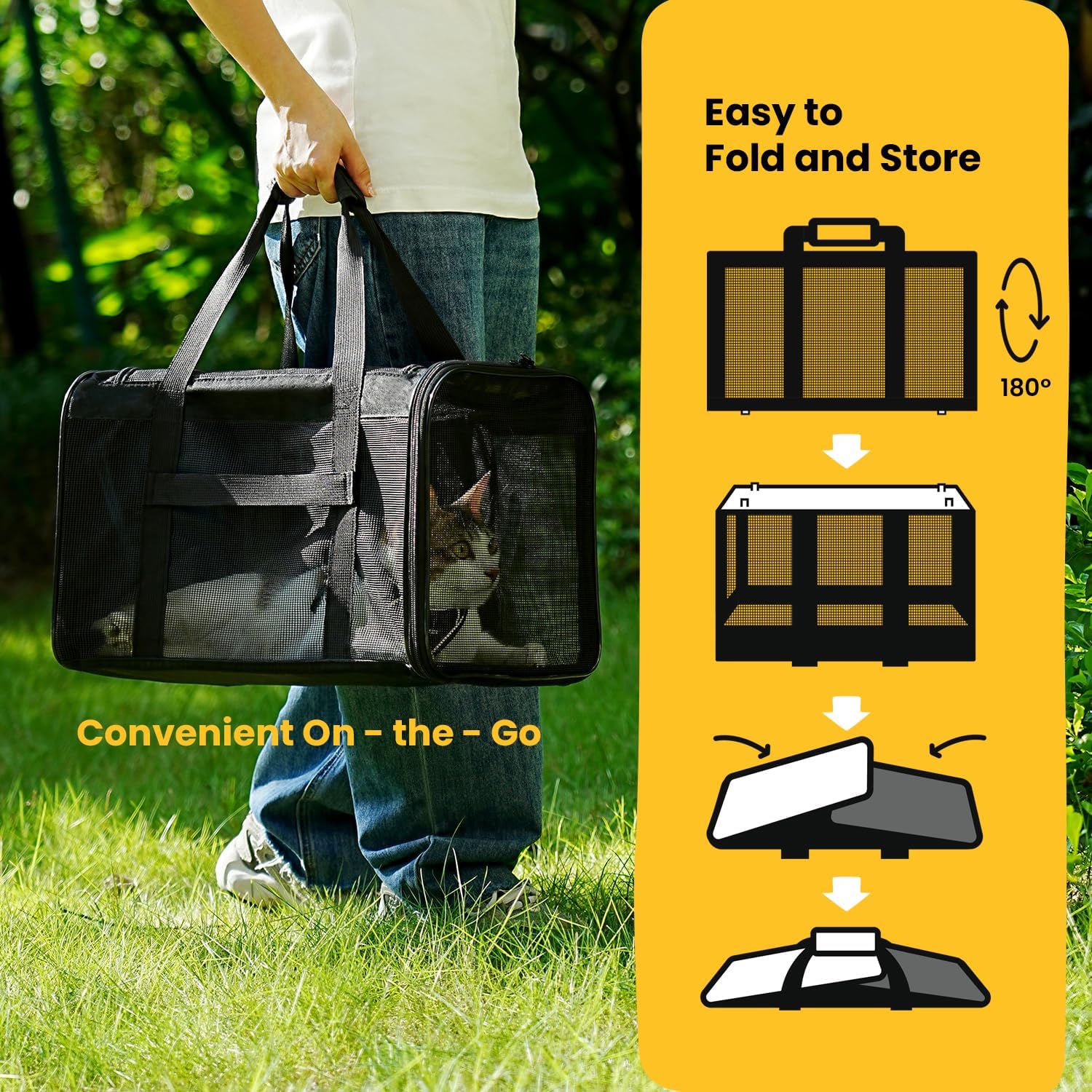 Cat Carrier Bag,Soft-Sided Pet Carriers for Dogs with 4-Sided Mesh,Airline Approved Cat Transport Carrier for Small&Medium Cats Kitten Puppy Up to 15Lb,Collapsible Cat Travel Carrier