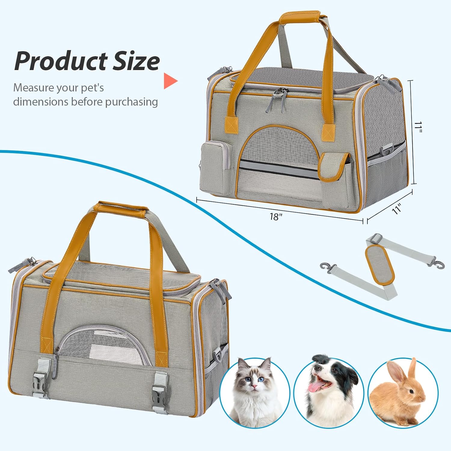 Cat Carrier– Fits Pets Up to 16 lbs, Anti-Collapse Design, Multiple Storage Pockets, Cat Carrier Soft Ideal for Medium Cats, Puppy, Rabbits and Other Small Animals