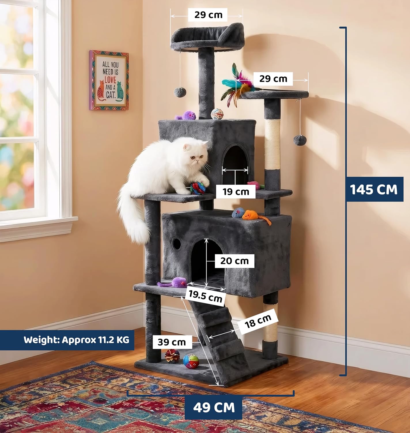 Multi-Level Cat Tree with 2 Condos, Ladder & Sisal Posts (Dove Beige)