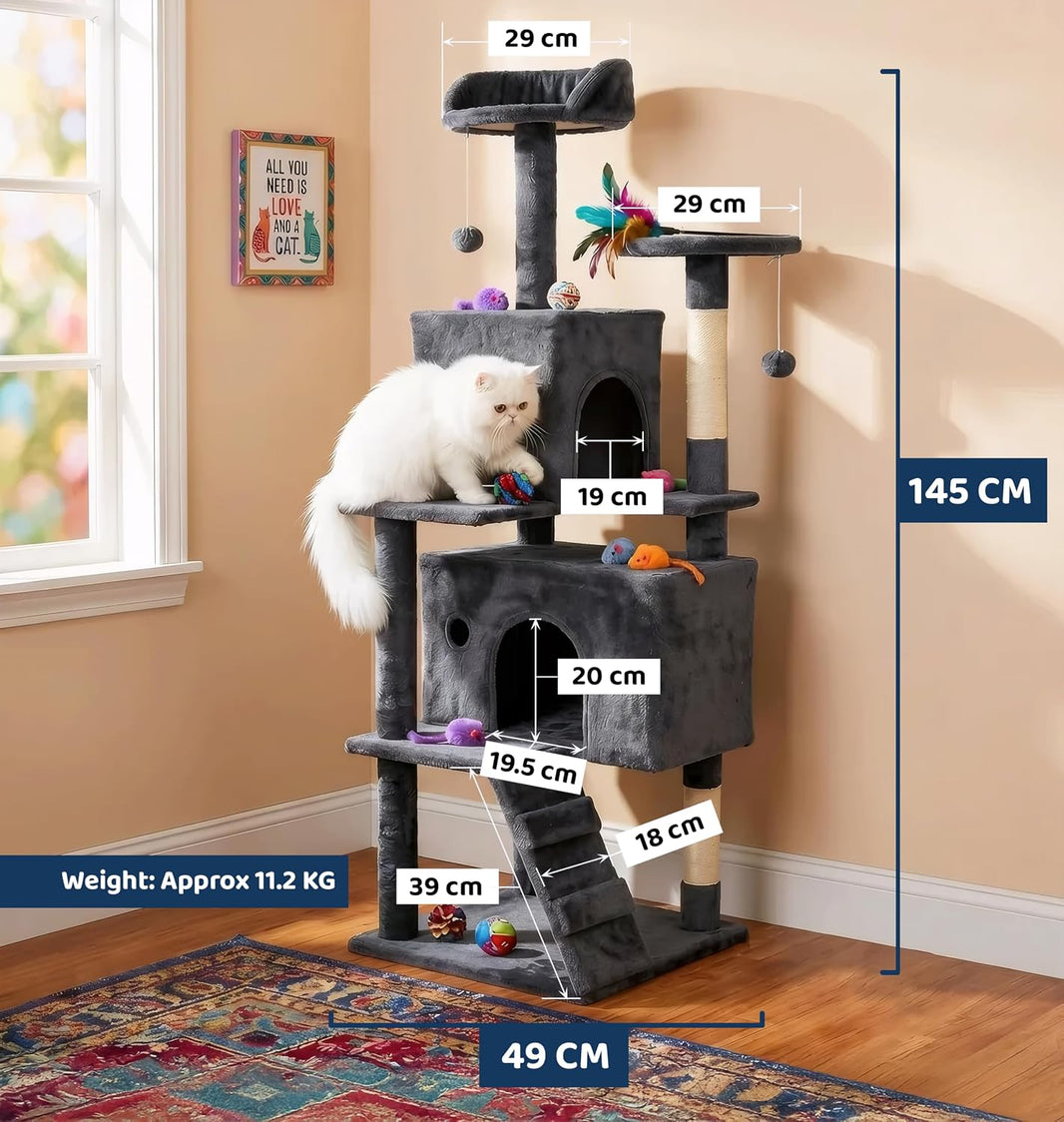 Multi-Level Cat Tree with 2 Condos, Ladder & Sisal Posts (Dove Beige)
