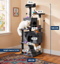 Multi-Level Cat Tree with 2 Condos, Ladder & Sisal Posts (Dove Beige)
