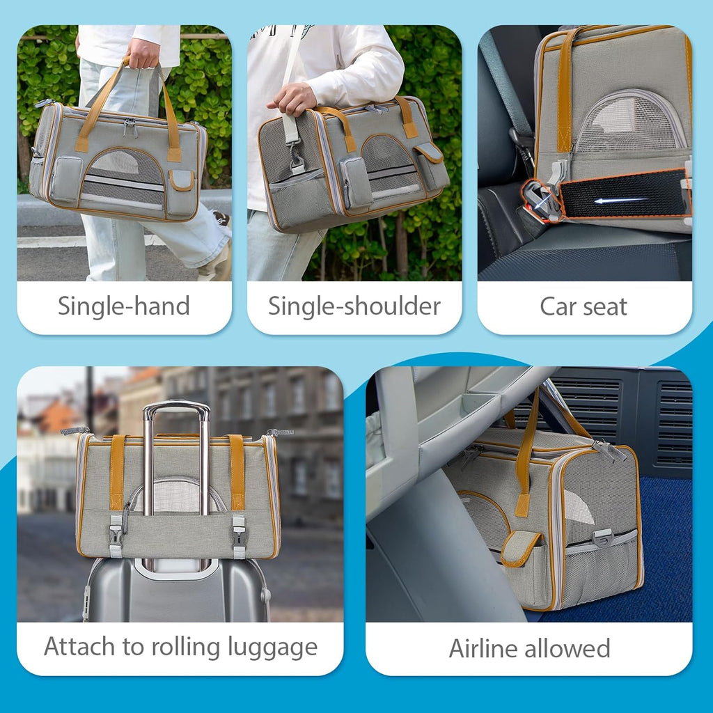 Cat Carrier– Fits Pets Up to 16 lbs, Anti-Collapse Design, Multiple Storage Pockets, Cat Carrier Soft Ideal for Medium Cats, Puppy, Rabbits and Other Small Animals