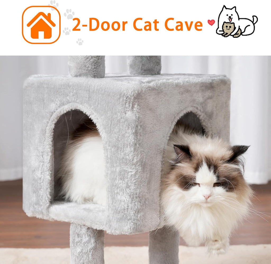 Cat Tree, 39.4 Inches Tower Condo with Scratching Post, Cat Tower for Indoor Cats, Fully Wrapped Sisal Pole, Soft Platform, 2 Baskets and Dangling Toy, Light Gray HCT006SW