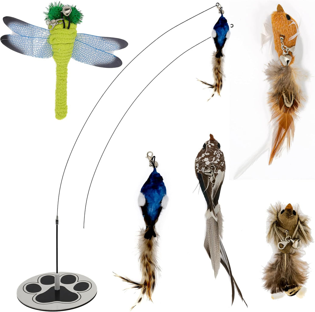 Self-Play Cat Feather Wand with Base