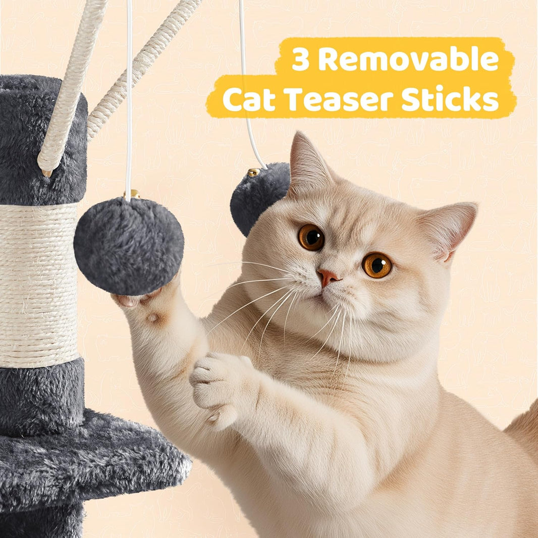 Cat Tree with Kitten-Ear Perches & Hammock (67", Dark Gray)