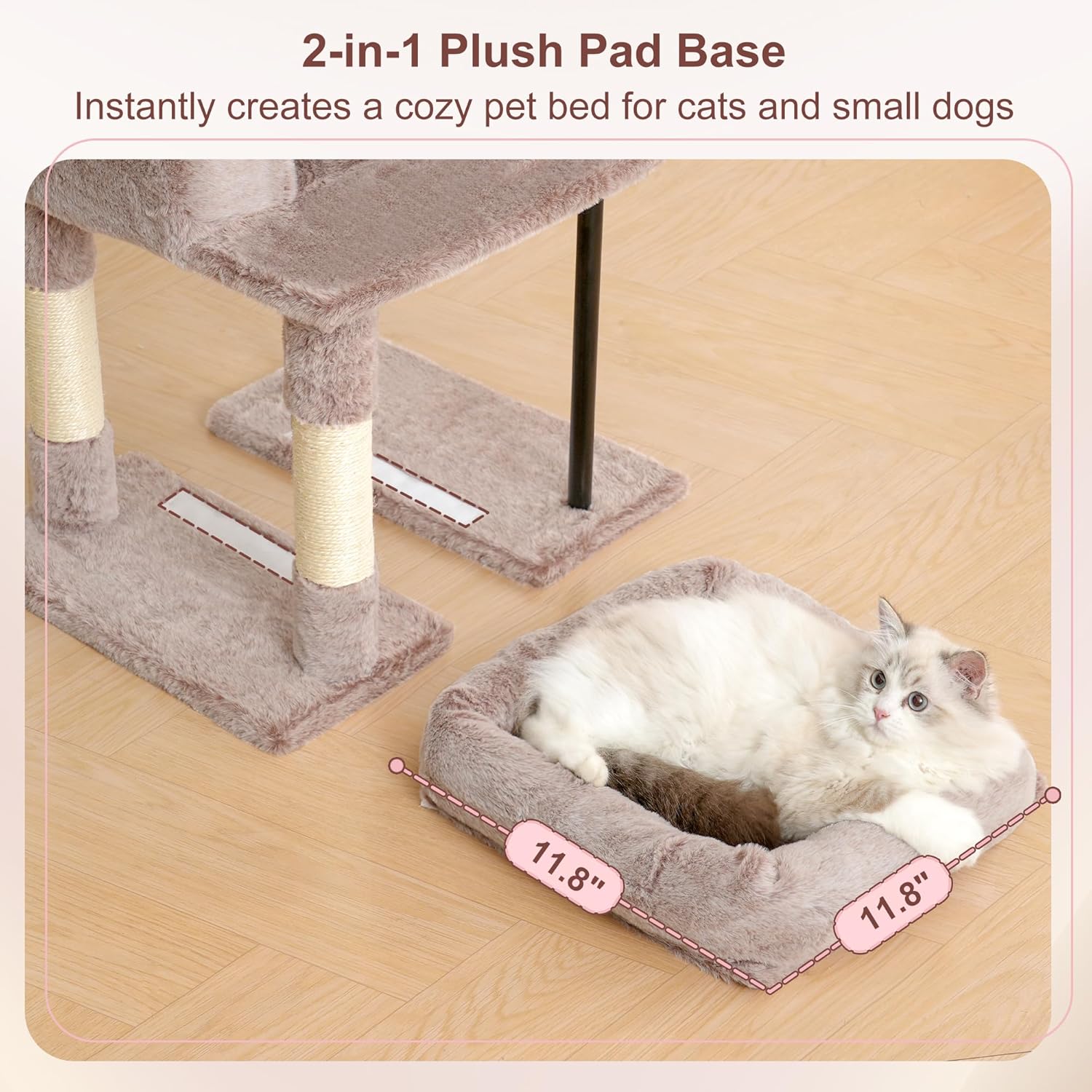 Cat Tree, 45.3-Inch Cat Tower for Indoor Cats with Large Perch, All-in-One Cat Furniture with Cozy Bed, Hidden Space Cat Condo, Comfy Hammock, Scratching Posts & 3 Pompoms, Muchroom