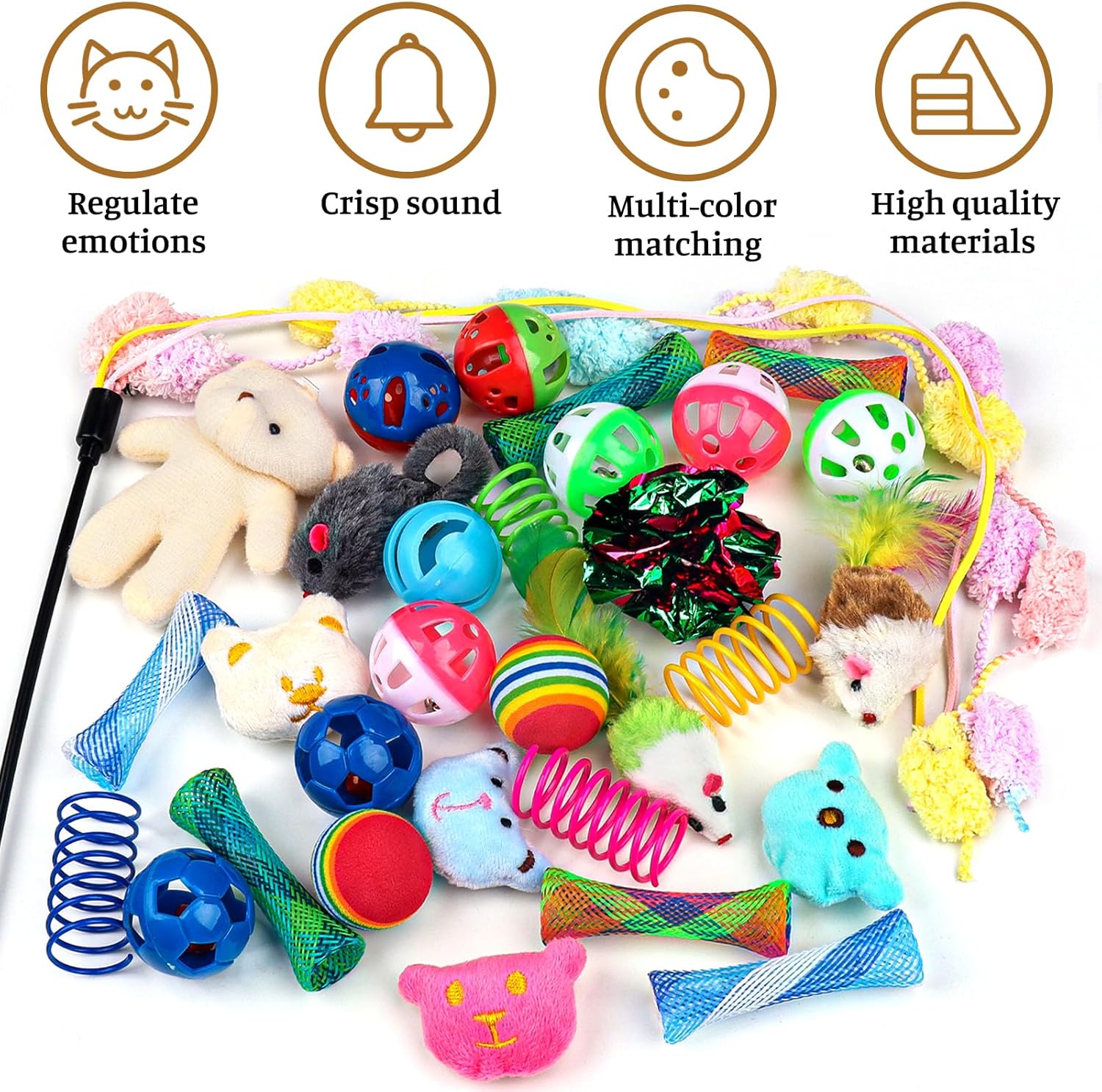 30 Pcs Cat Toy Kitten Toys Set, Interactive Cat Toy Wand Cat Springs Ball Toy with Bells, Cat Toys for Bored Indoor Cats, Gift Box Styles
