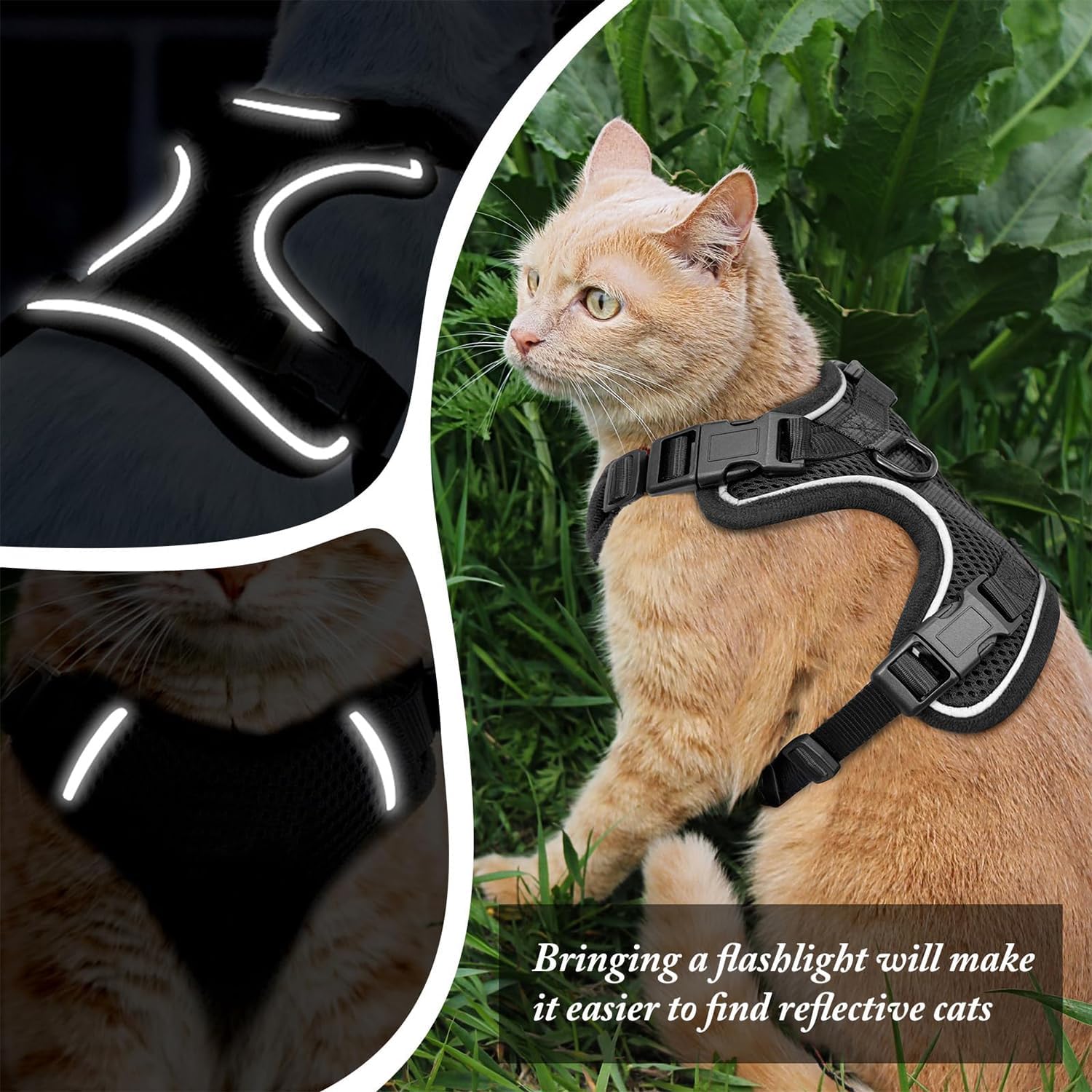 Cat Harness and Leash for Walking, Cat Car Harness, Escape Proof Soft Adjustable Vest Harnesses for Cats, Easy Control Breathable Reflective Strips Harness, Kitten Harness and Leash Set