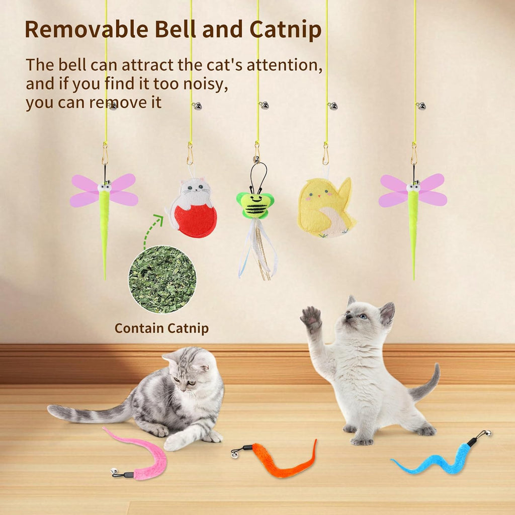 Interactive Cat Toys, 1 Interactive Wand, 8 Assorted Teaser Refills and 3 Indoor Cat Hanging Interactive Toy Suitable for Bored Adult Cats and Kittens Play Chase Exercise