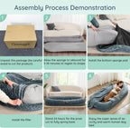 Human Dog Bed for Adult - Luxury Faux Fur Giant Size Dog Bed with Portable Handle, Egg Orthopedic Foam with Blanket,, Navy