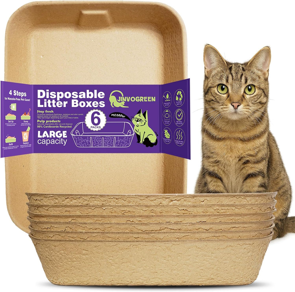 Disposable Litter Boxes for Cats, 6 Pack Cat Litter Trays for Travel, Temporary Use, or Liner – Leak-Proof, Eco-Friendly, Easy Clean-Up