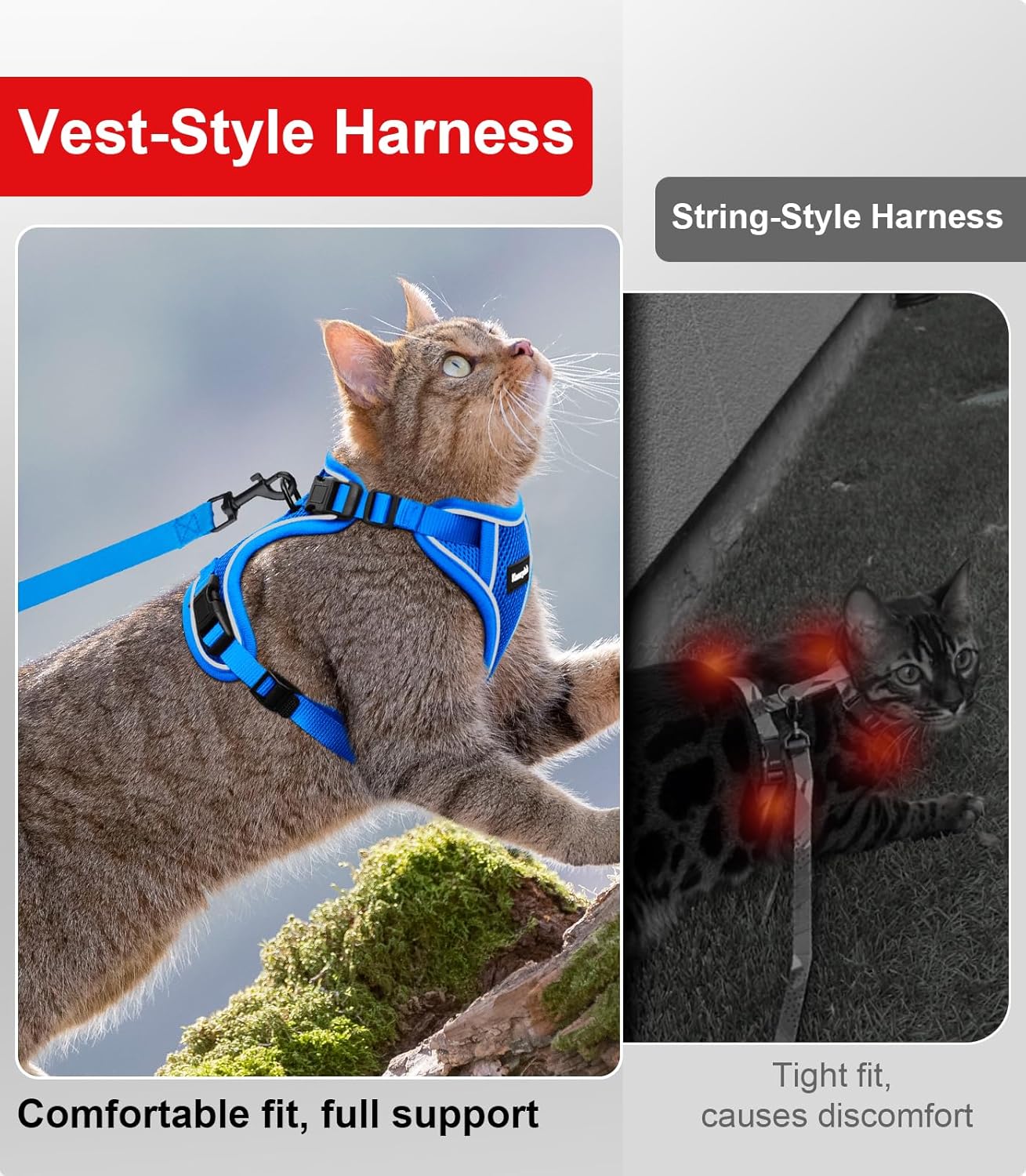 Cat Harness and Leash for Walking Escape Proof Soft Adjustable Cat Leash Breathable Comfortable Vest Easy to Wear Kitten Harness for Outdoor Travel Blue