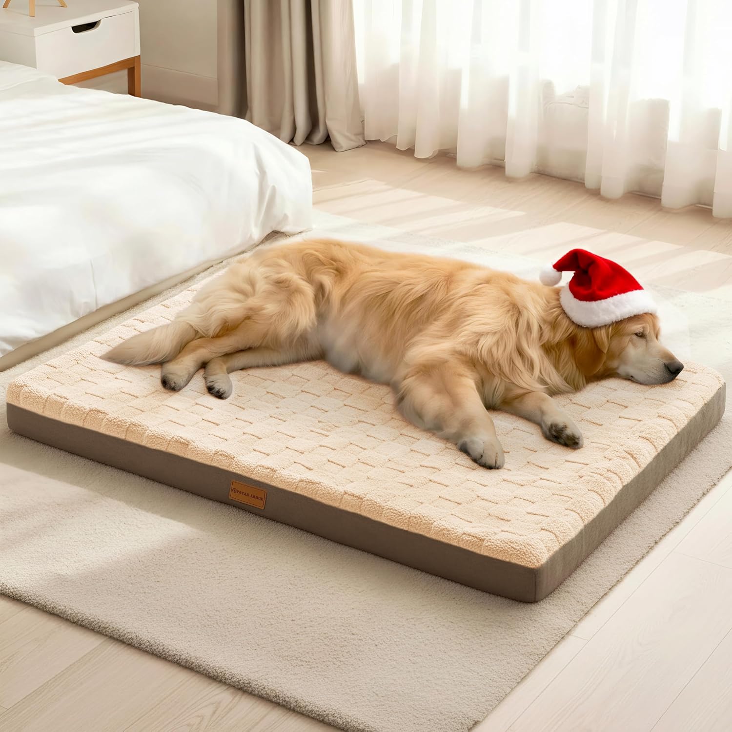 Orthopedic Dog Bed Waterproof Soft Comfortable Egg Crate Foam Large Pet Beds Crate Mat with Removable Washable Cover and Nonskid Bottom, (Brown)