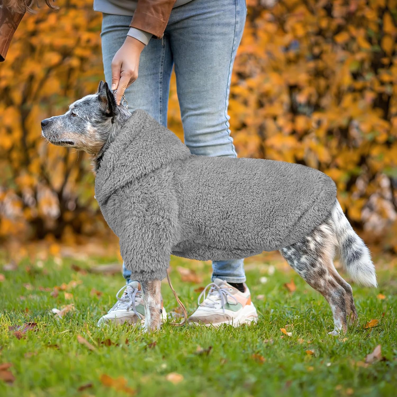 Fuzzy Dog Sweaters for Large Dogs Dog Hoodie Soft Double-Sided Plush Pet Sweater Fleece Clothes Coats Pet Hoodie Sherpa Hooded Sweatshirt