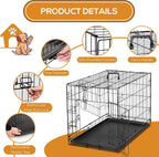 Dog Crate - 36 Inch Medium Double Door Portable Dog Cage, Metal Wire Pet Kennel with Secure Lock, Leak-Proof Pan Tray, Foldable Design for Dogs Pets Indoor Training and Outdoor Trave