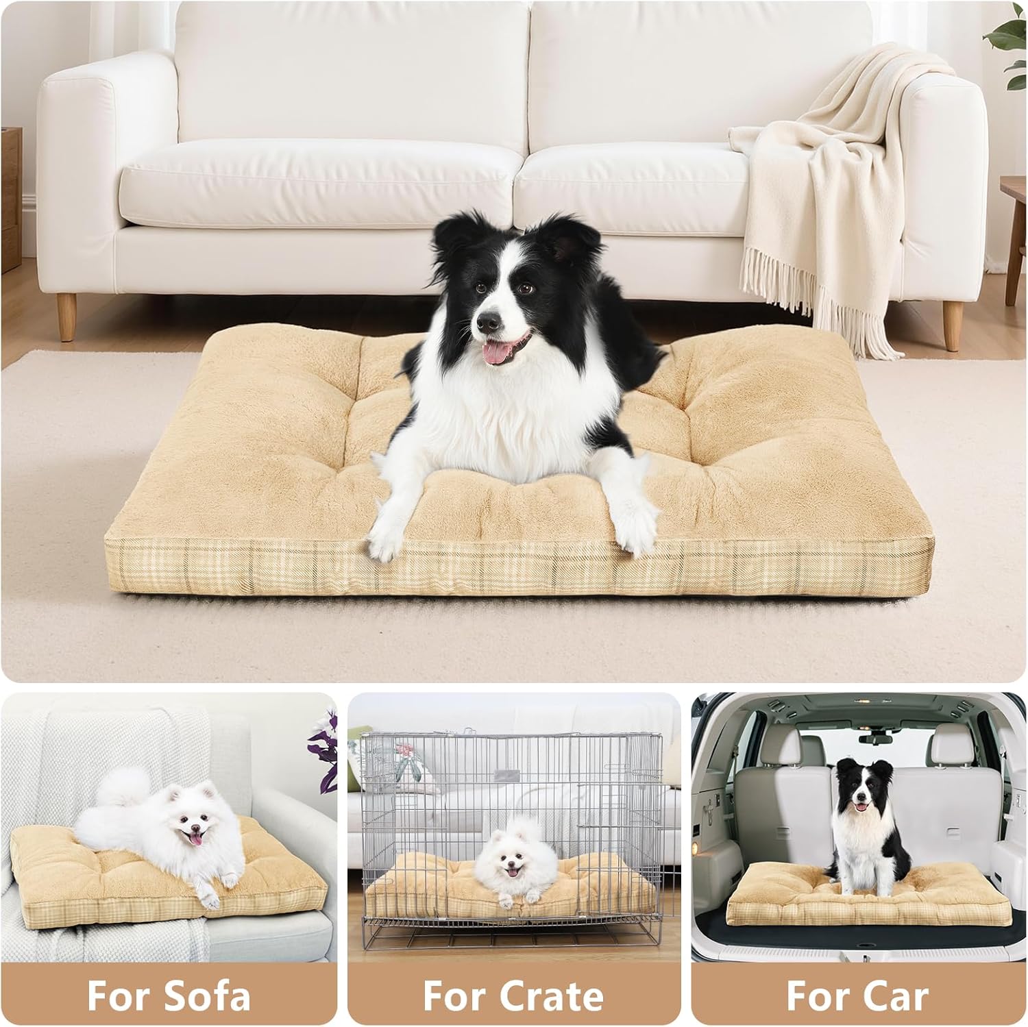 Washable L Dog Bed for Large Dogs with Anti-Slip Bottom, Premium Foam Pet Pad for Crate for Large Medium Small Sized Puppies