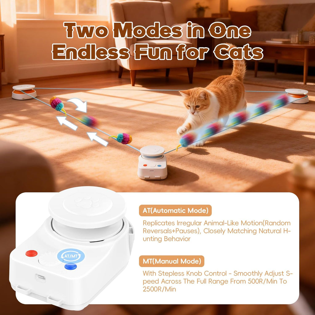 Interactive Cat Toy for Indoor Cats – Automatic Moving & Enrichment Toy for Indoor Cats/Kitten, Auto/Manual Control Cat Treadmill for Exercise & Mental Stimulation, Stimulating Chase Toys